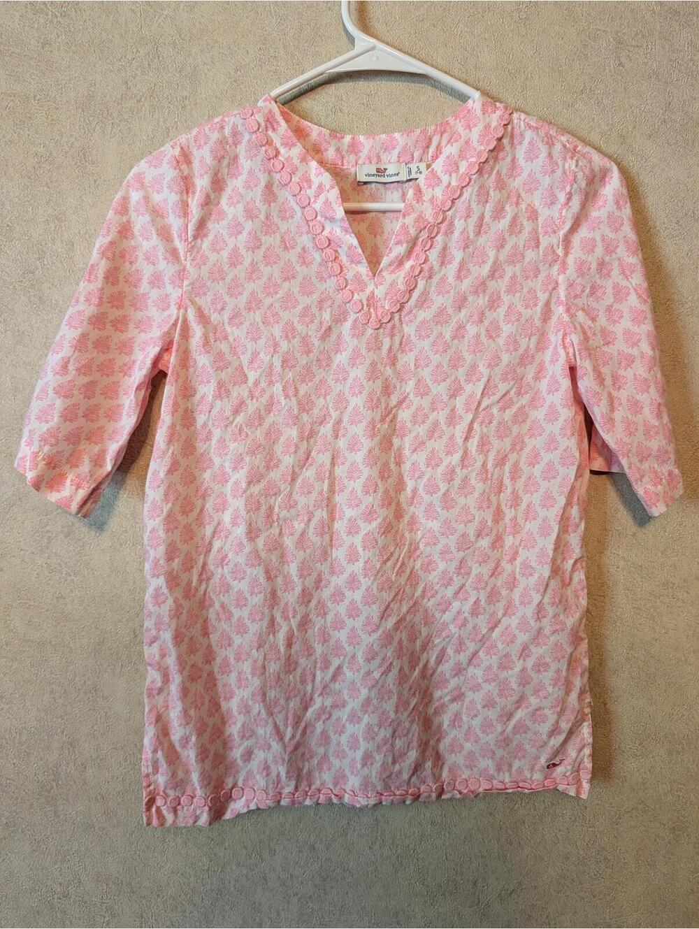VINEYARD VINES Girls pink white tunic dress sz S 7-8